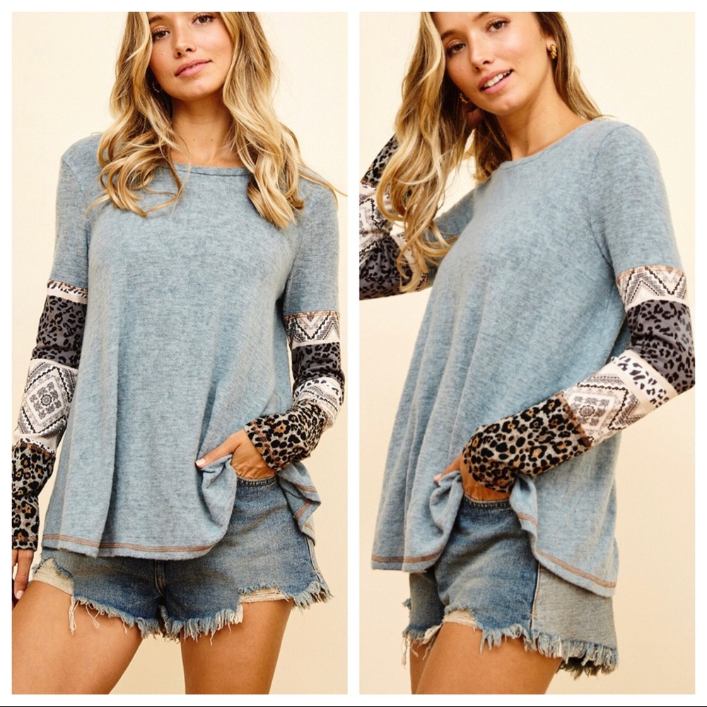 Bohemian Print Fabulous long  contrast detail sleeves perfect top - Picture 2 of 4